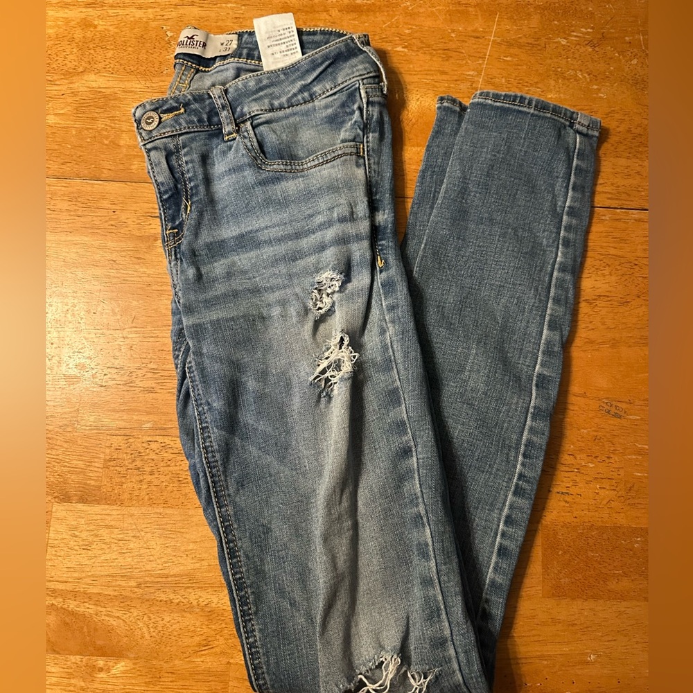 Hollister Blue Skinny Jeans with Distressed Details